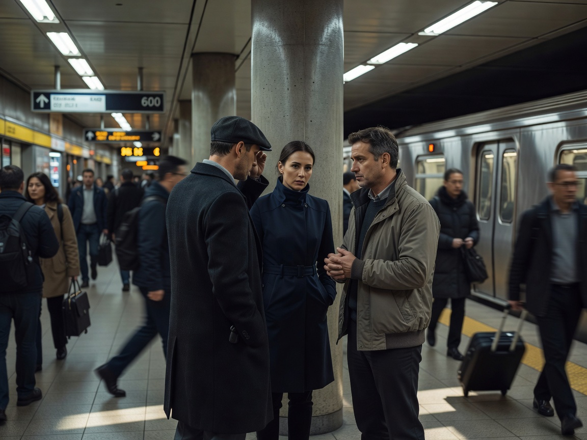Urban operational tradecraft meeting in discreet transit hub
